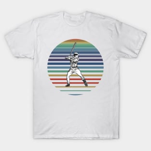 Retro Baseball Player On A 80's Sun Background T-Shirt